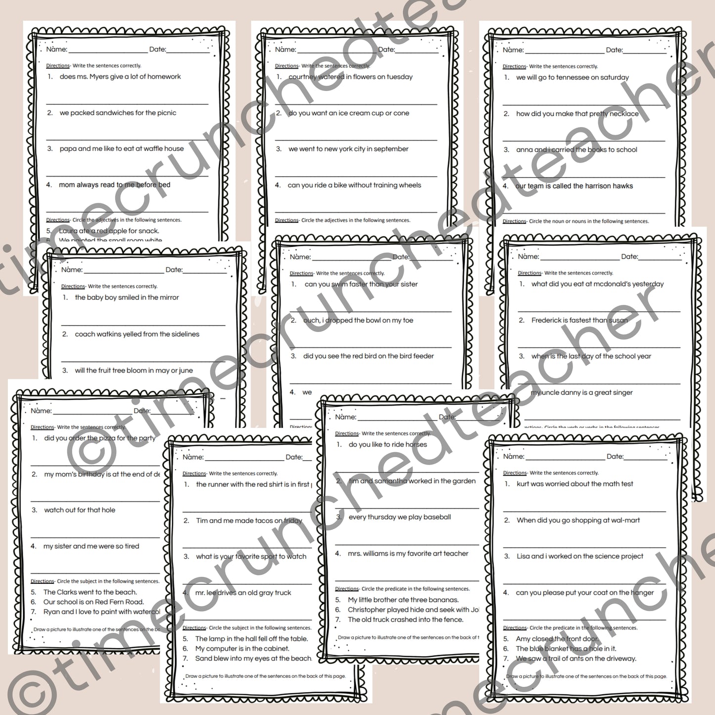 1st & 2nd Grade Punctuation & Parts of Speech DAILY FIX-IT 3: 10 PAGES! No Prep