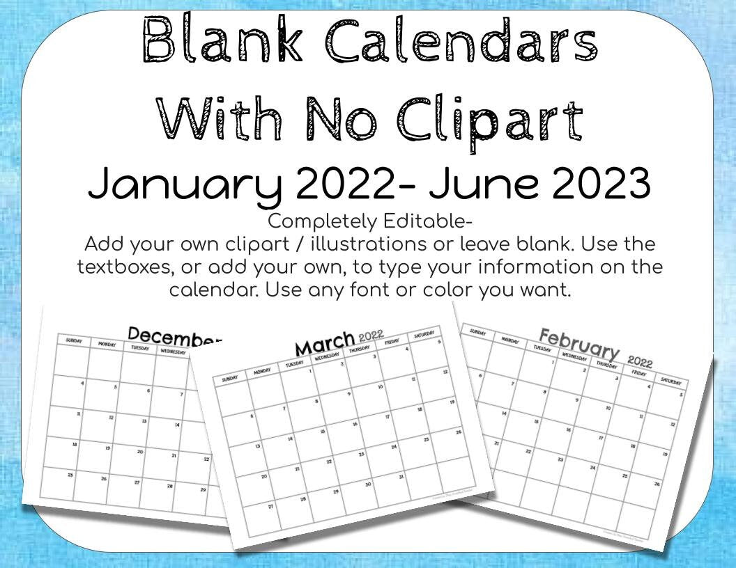 Editable 18 Month Calendar: January 2022-June 2023