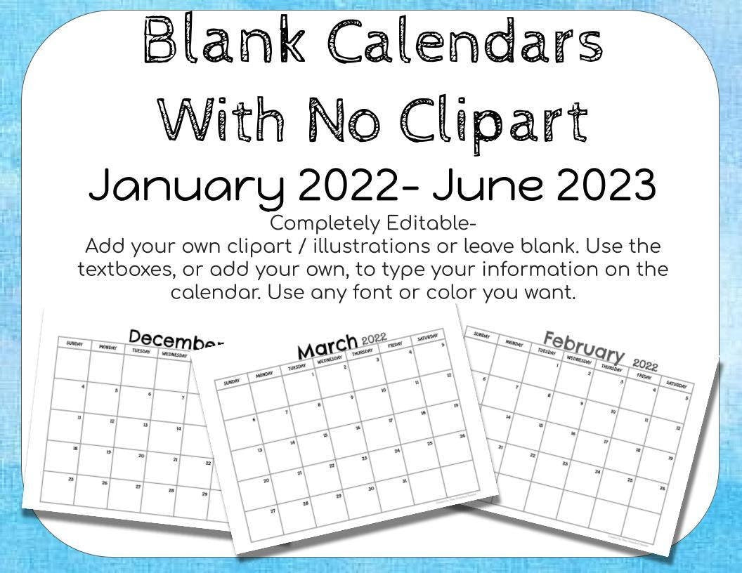 Editable 18 Month Calendar: January 2023-June 2024