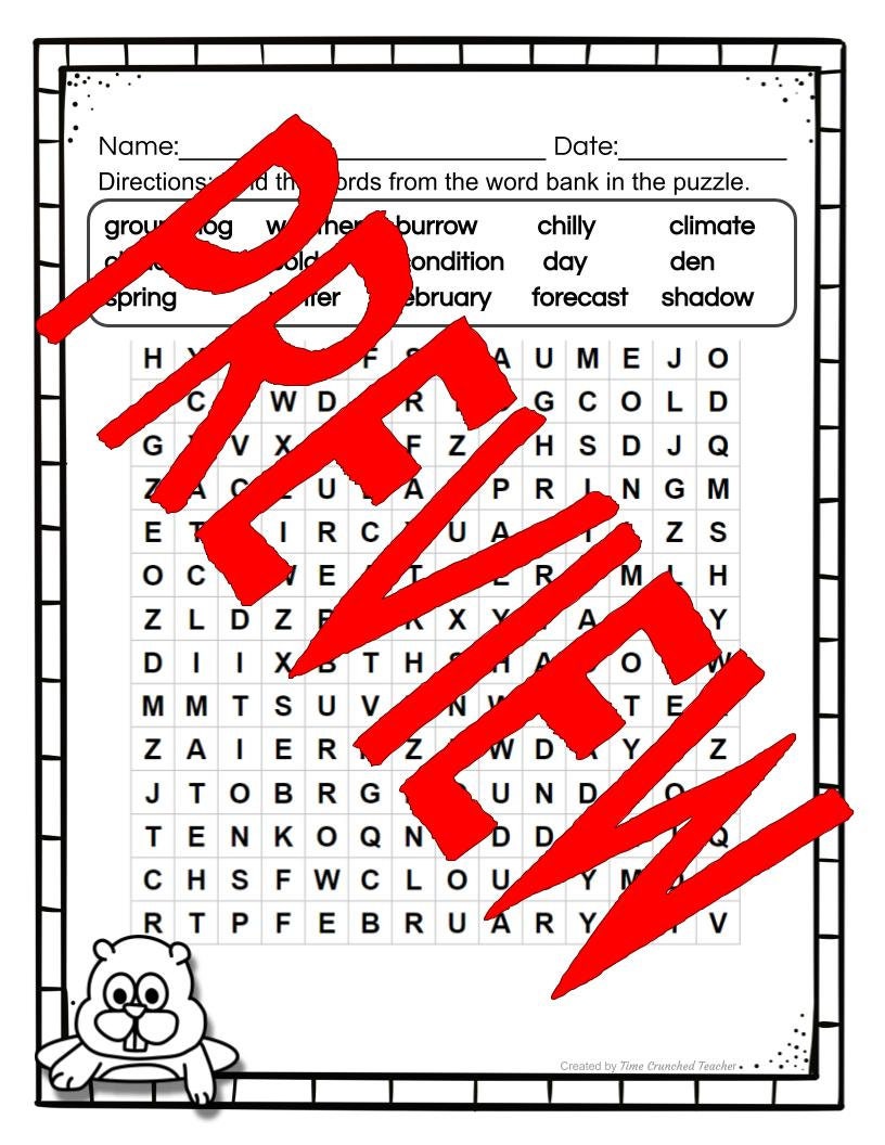 Printable Groundhog Day Word Search | Digital Download | Groundhog Day for Kids