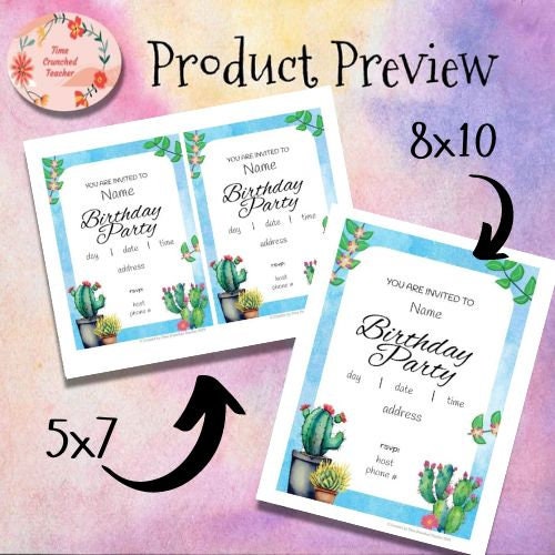 Printable Birthday Invitations | Cactus Themed Party Invitations | Editable Birthday Party Invitations | Cactus Birthday | Invitation