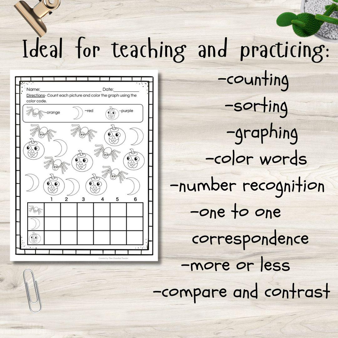 Printable Kindergarten Halloween Math Worksheets | Graphing Skills | Printable Math Practice Sheets | Kindergarten Math Test