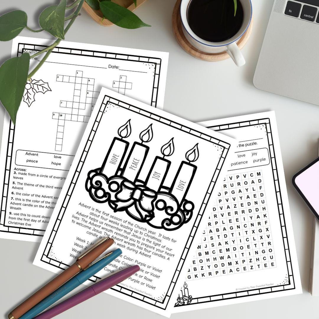Printable Catholic Advent Unit: 10 Pages of Advent Activities with Answer Keys | Advent Lesson for kids | Teaching Advent | Advent Craft