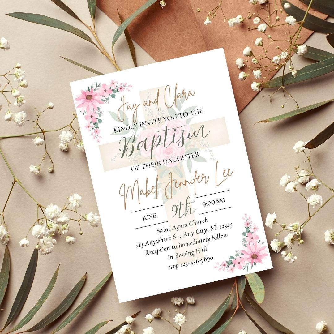 Printable Baptism Invitation | Baptism | Editable Baptism Invitation | Catholic Sacraments | Baby's Baptism | Baptism Decorations | Canva