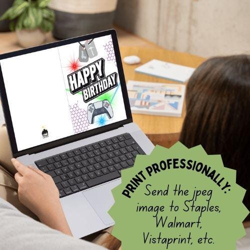 Printable Foldable Birthday Card | 5 x7 Card | Birthday Card for Boy | Birthday Card for Gamer | Print at home | Digital Download