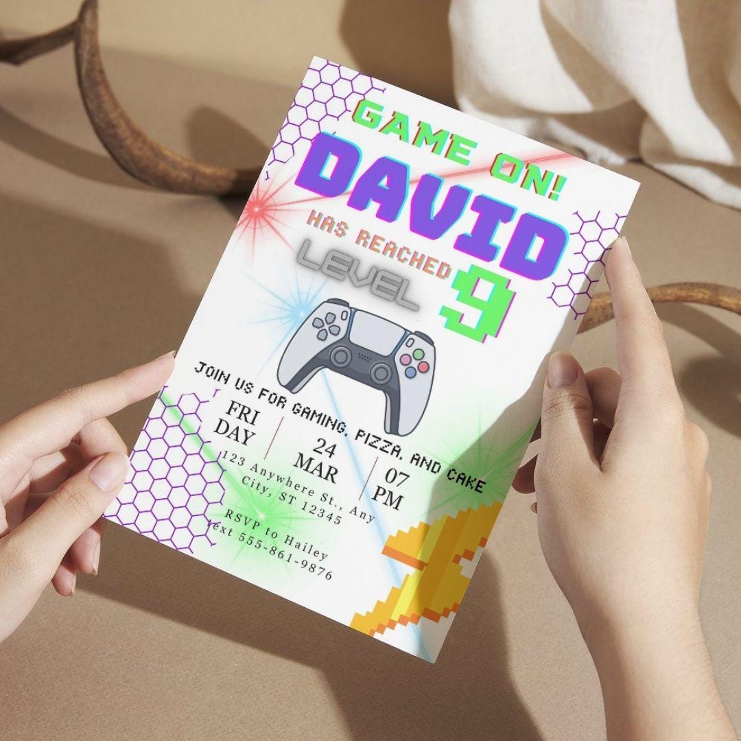 Printable Birthday Party Invitation | Kids Gaming Birthday Party | Video Game Party | Printable Template | Canva | Kids Birthday | Gamer