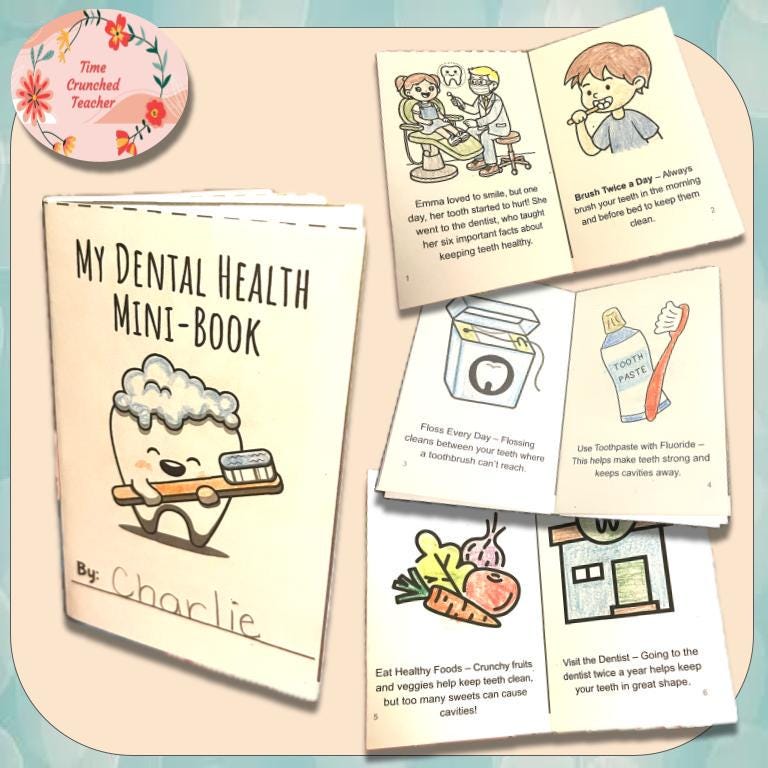 Printable Dental Hygiene Mini Book | Dental Health for kids | Kids Craft | Dental Health Lesson | Tooth Care | Teeth | Digital Download