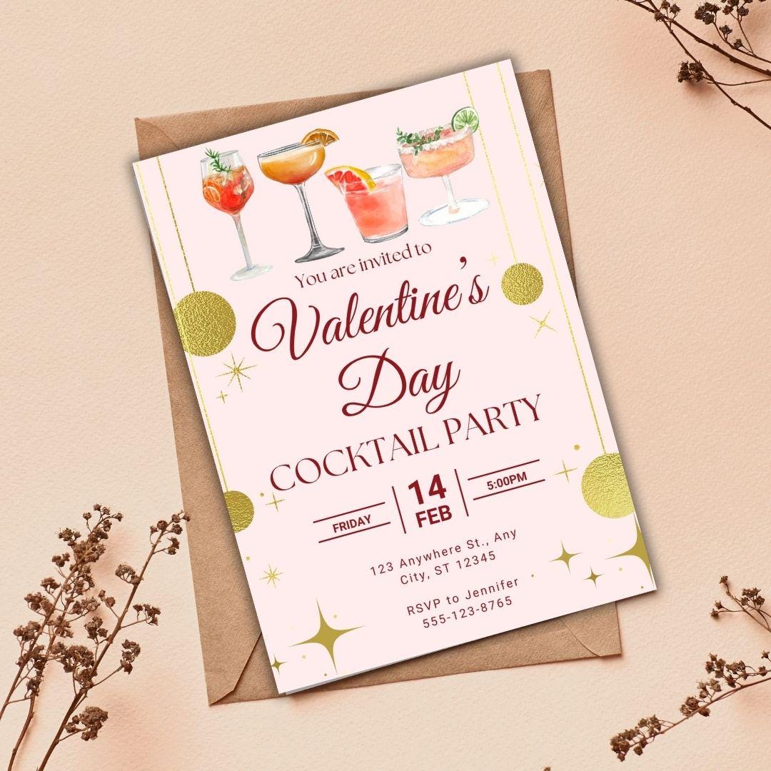 Printable Valentine Invitation | Valentine Card | Editable Valentine Party Invitation | Cocktail Party | Canva Template