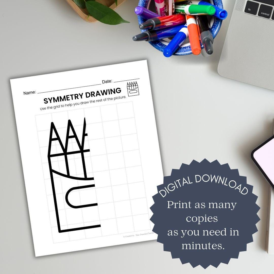 Back to School Art | Kids Art | Symmetry Art | Finish the Picture Art Activity and Math Lesson | Digital Download | Back to School Craft