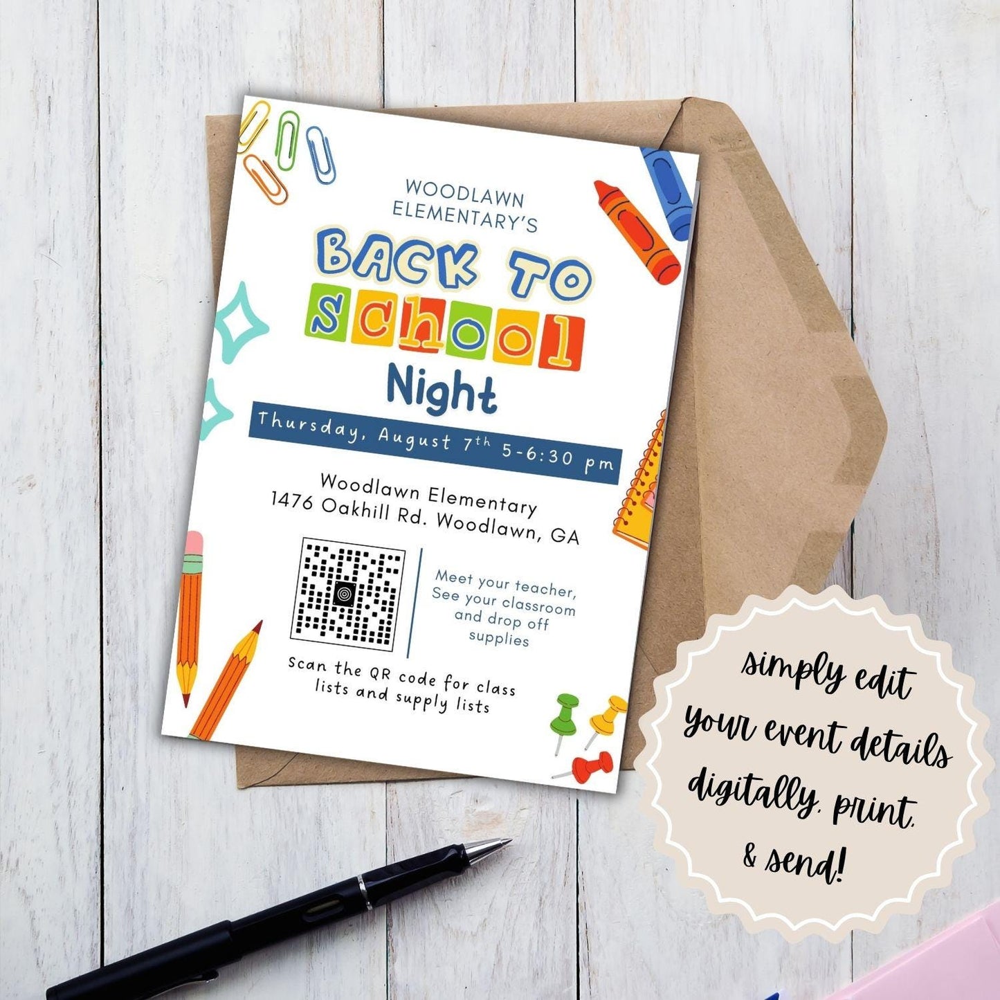 Printable Back to School Night Invitation | Back to School | Editable Parent Night Invitation | Meet the Teacher | Canva Template |