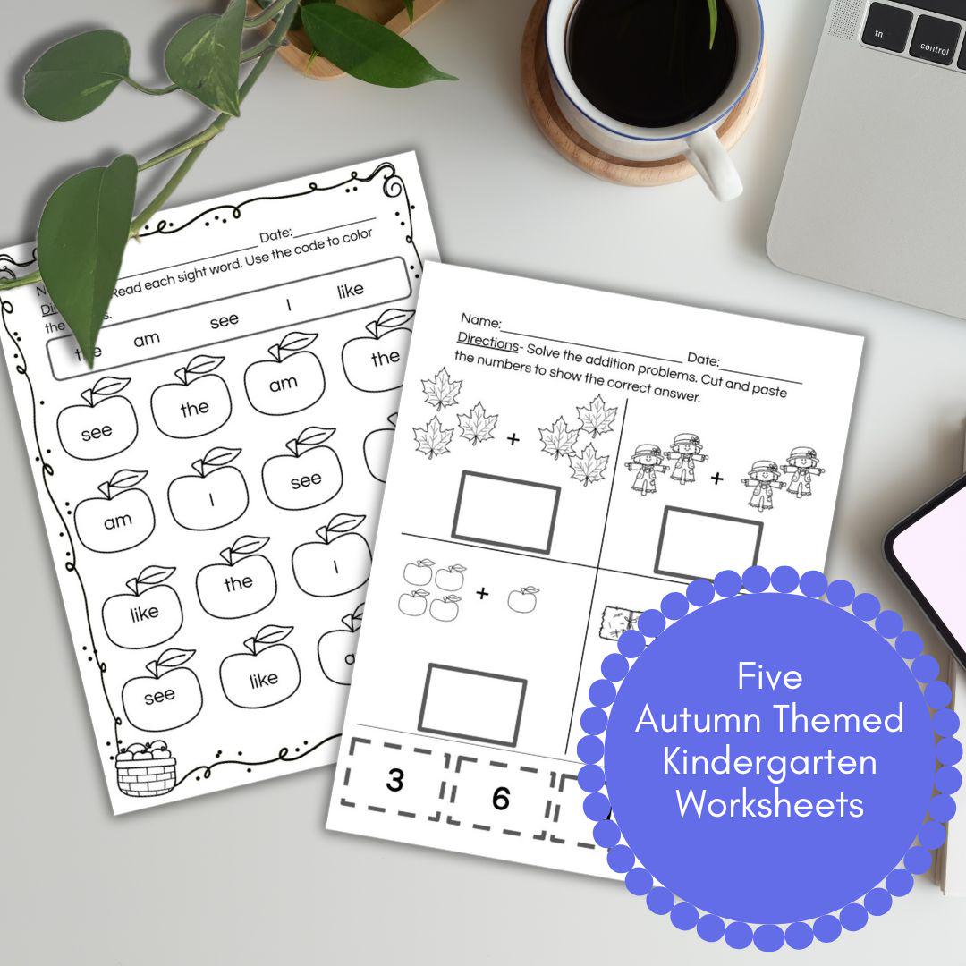 Kindergarten Fall Morning Work Packet | No Prep Literacy & Math Worksheets for October and November | Printable PDF | Handwriting Worksheets