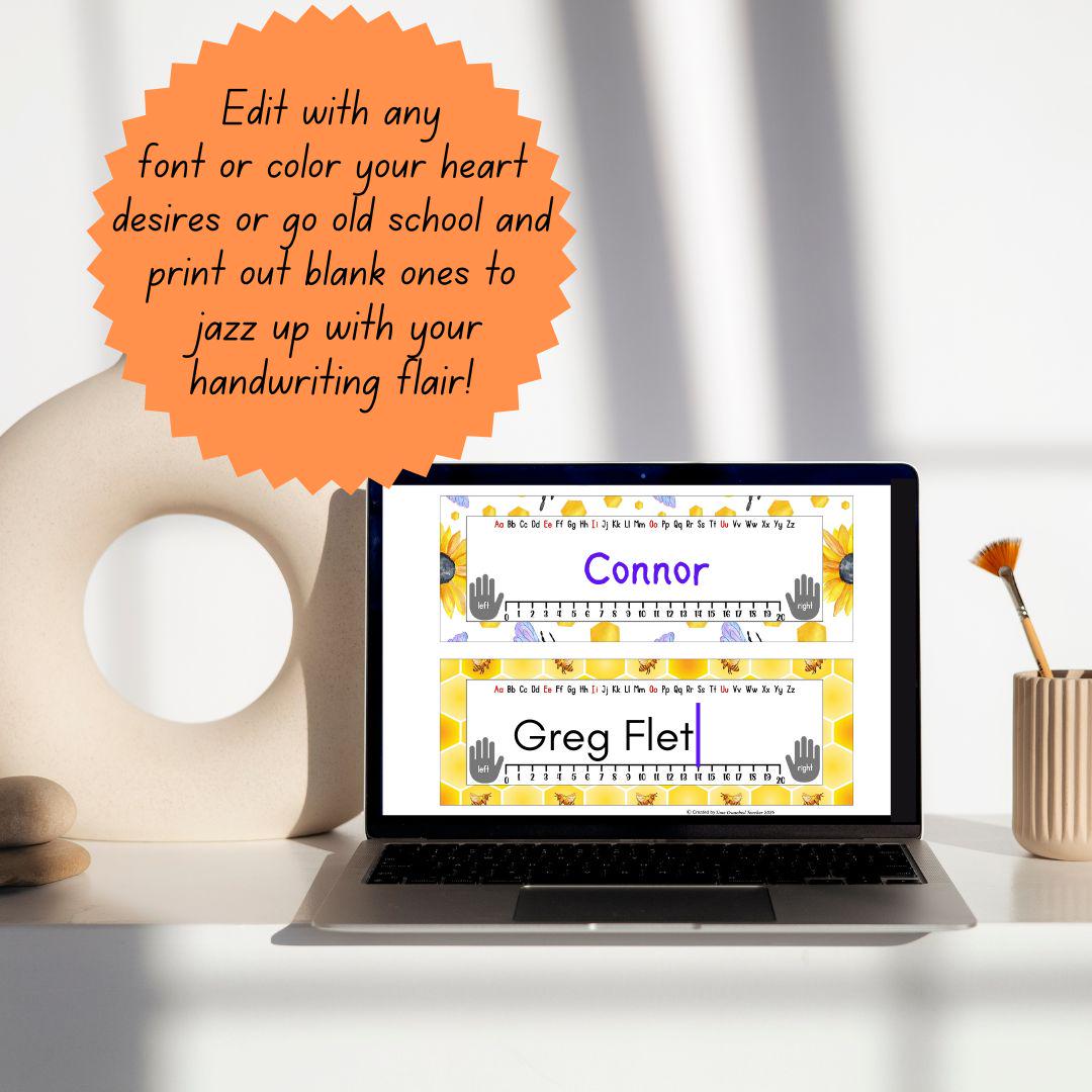 Bee Themed Printable Student Name Tags | Editable Name Tags | Name Tag Template | Printable Name Labels | School Name Labels | Name Tag