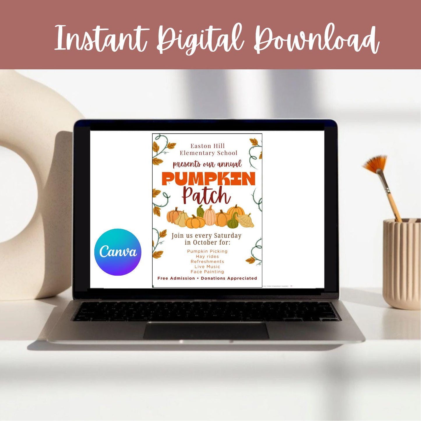 Pumpkin Patch Invitation Template | Editable Canva Flyer | Fall Festival, School or Church Fundraiser Printable Poster Download