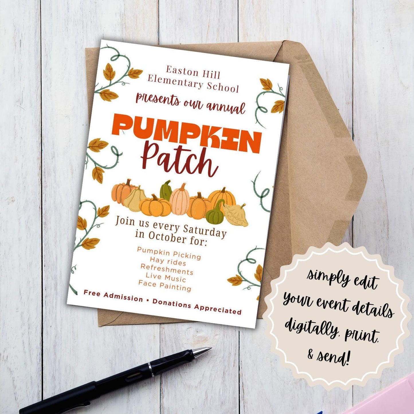 Pumpkin Patch Invitation Template | Editable Canva Flyer | Fall Festival, School or Church Fundraiser Printable Poster Download