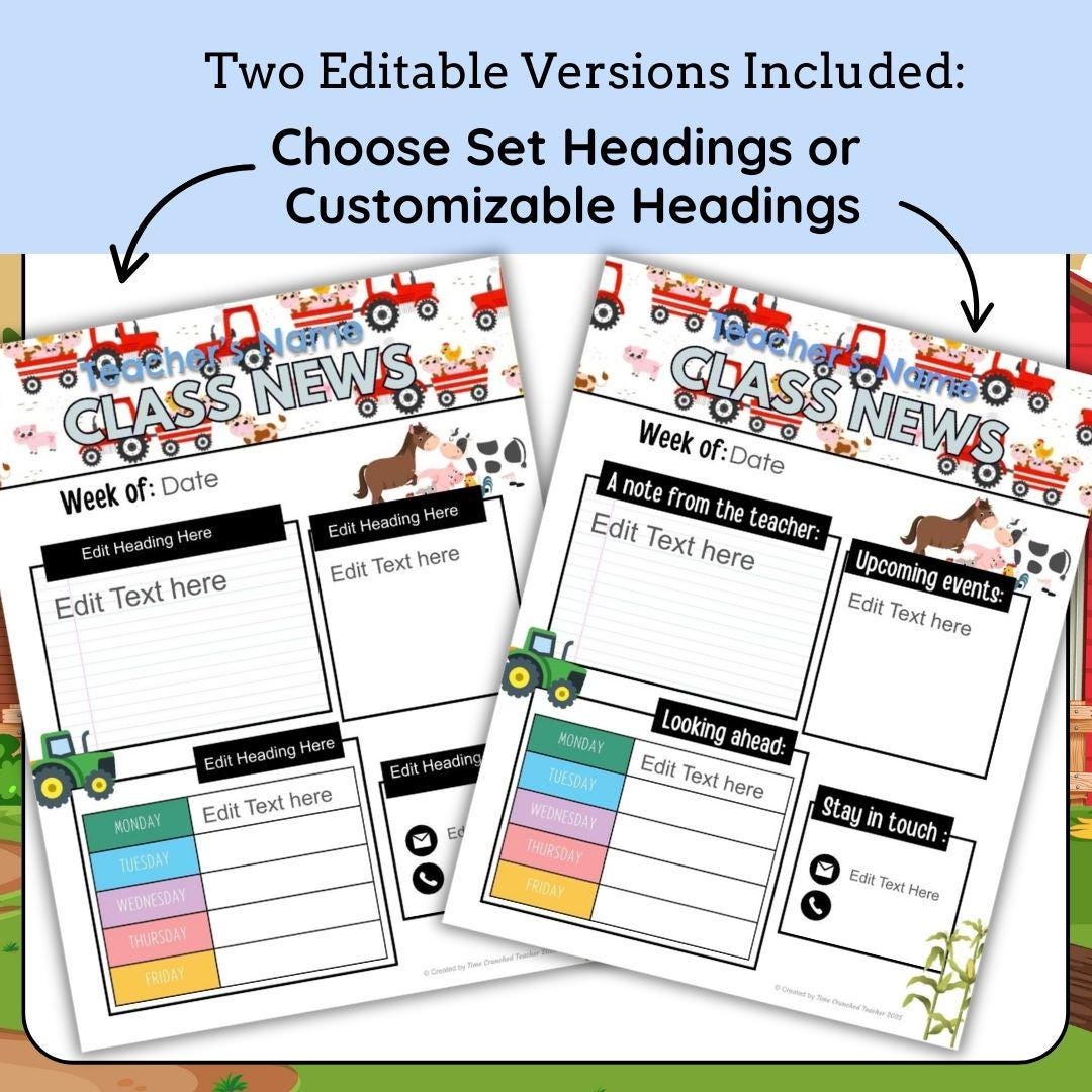 Farm Themed Editable Classroom Newsletter Template | Weekly Parent Communication | Printable Teacher Resource | Editable in PowerPoint