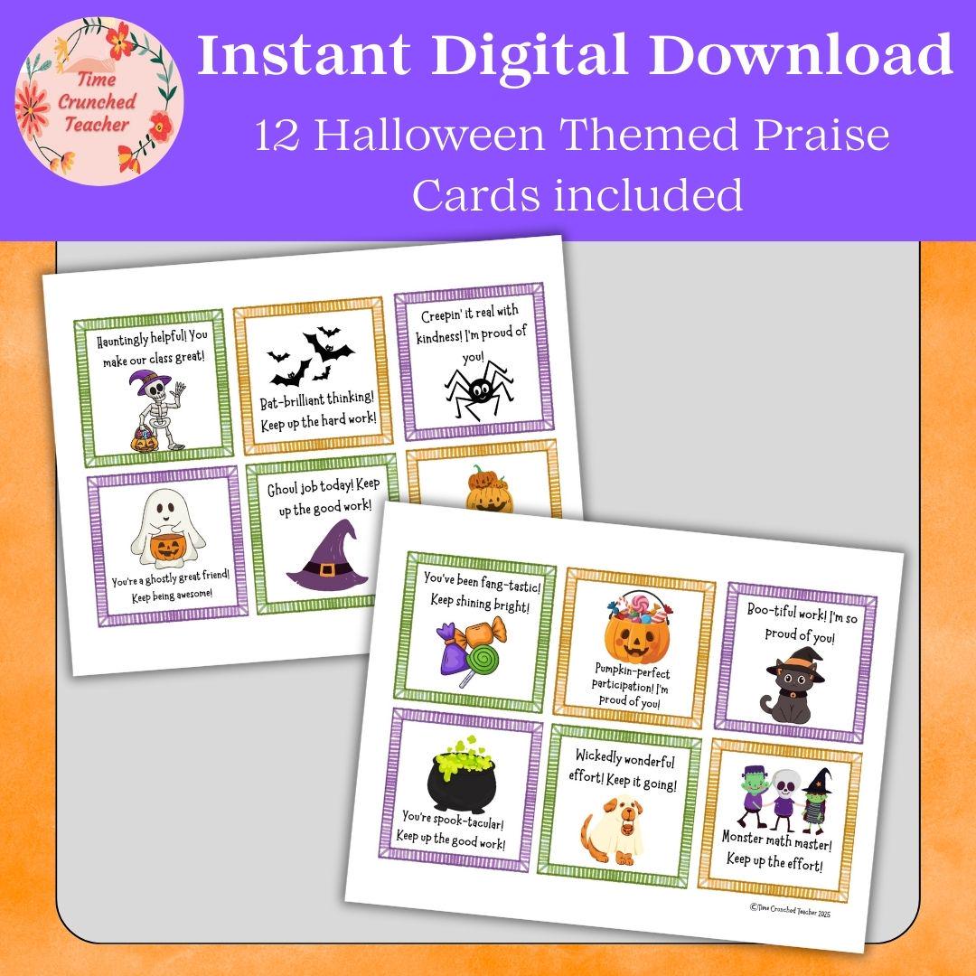 Printable Halloween Praise Cards | Positive Classroom Management Tool | Student Praise Cards | Reward Cards | Printable Brag Tags