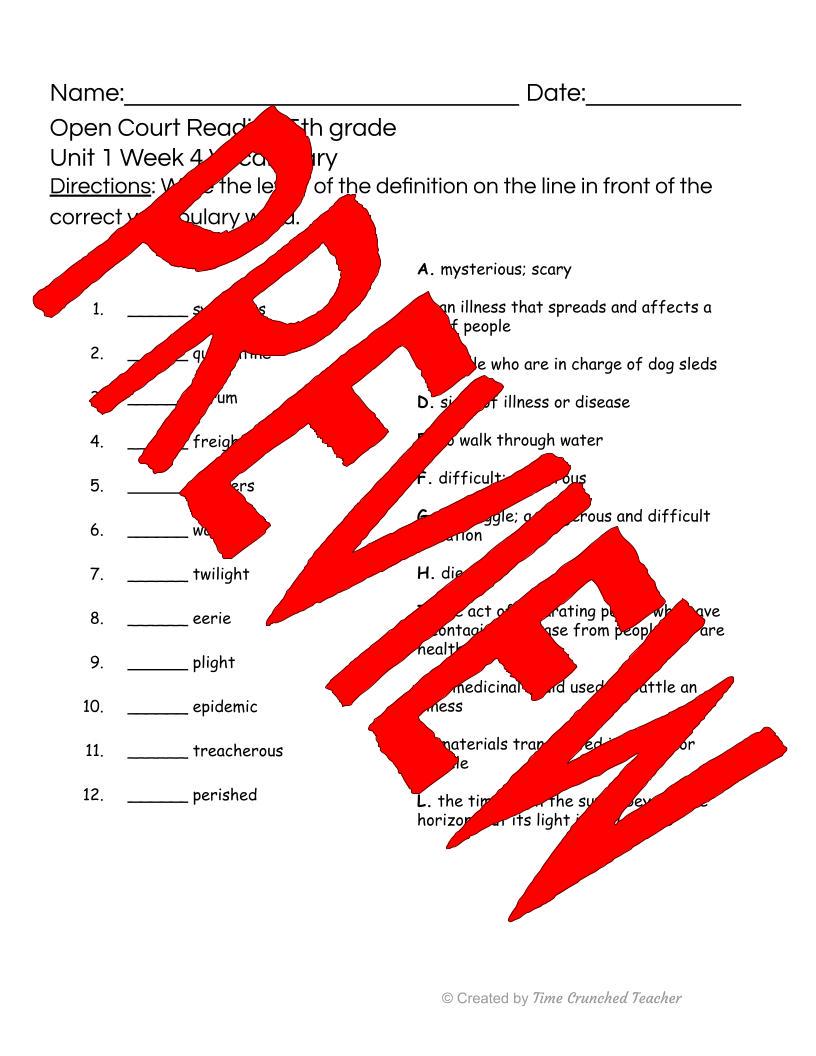 Open Court Reading | 5th Grade Open Court Reading | Open Court Reading 5th Grade Vocabulary | Open Court Reading Unit 1 Week 4 Vocabulary