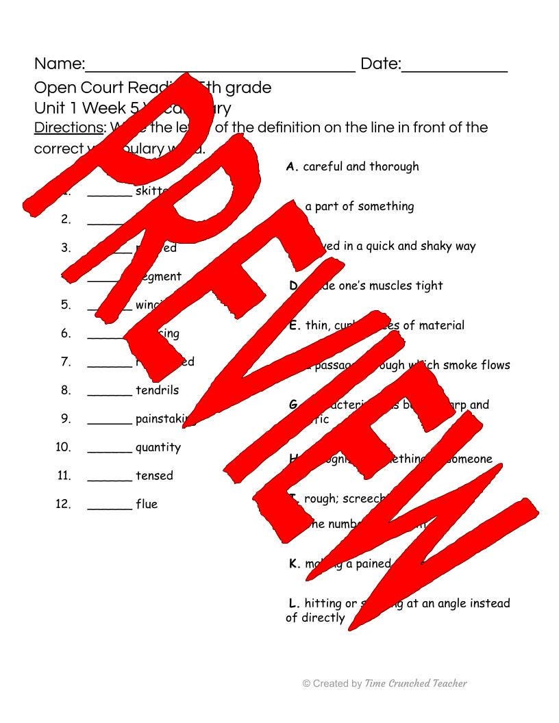 Open Court Reading | 5th Grade Open Court Reading | Open Court Reading 5th Grade Vocabulary | Open Court Reading Unit 1 Week 5 Vocabulary
