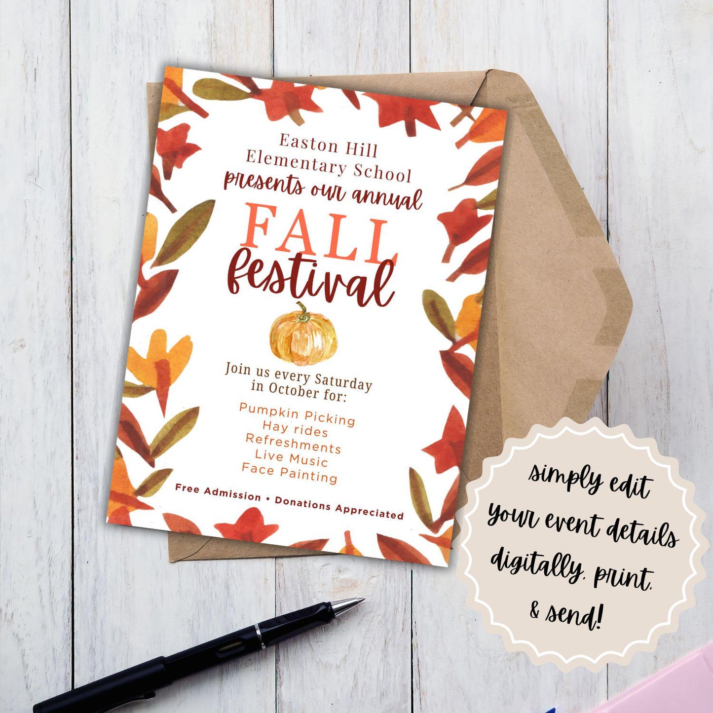 Fall Festival Invitation Template | Editable Canva Flyer | Autumn Event, School Carnival, Church or Community Fundraiser Printable