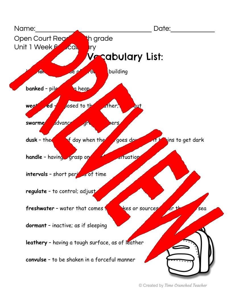Open Court Reading | 5th Grade Open Court Reading | Open Court Reading 5th Grade Vocabulary | Open Court Reading Unit 1 Week 6 Vocabulary