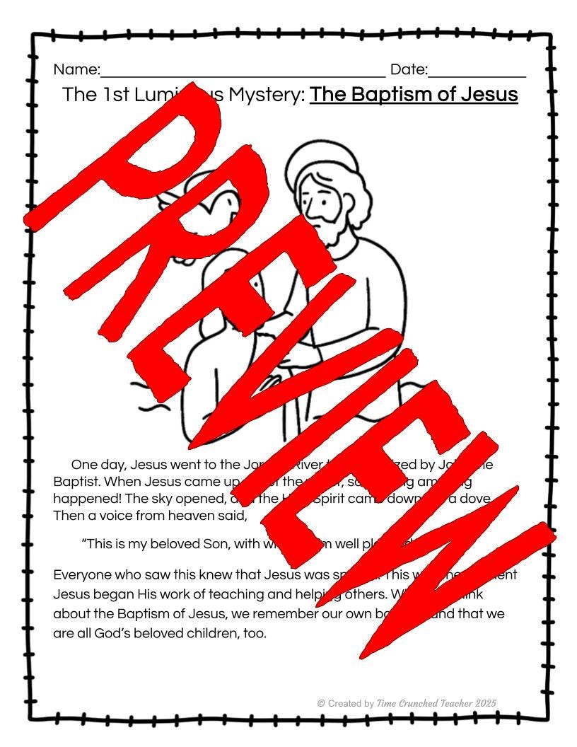 Printable Catholic School Worksheets | The Luminous Mysteries of the Rosary | Rosary Worksheets | How to Pray the Rosary