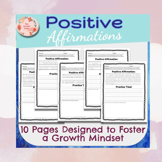 Positive Affirmations Activity Pack | 10 Pages to Encourage A Growth Mindset | Emotional Awareness and Regulation | Behavior Modification