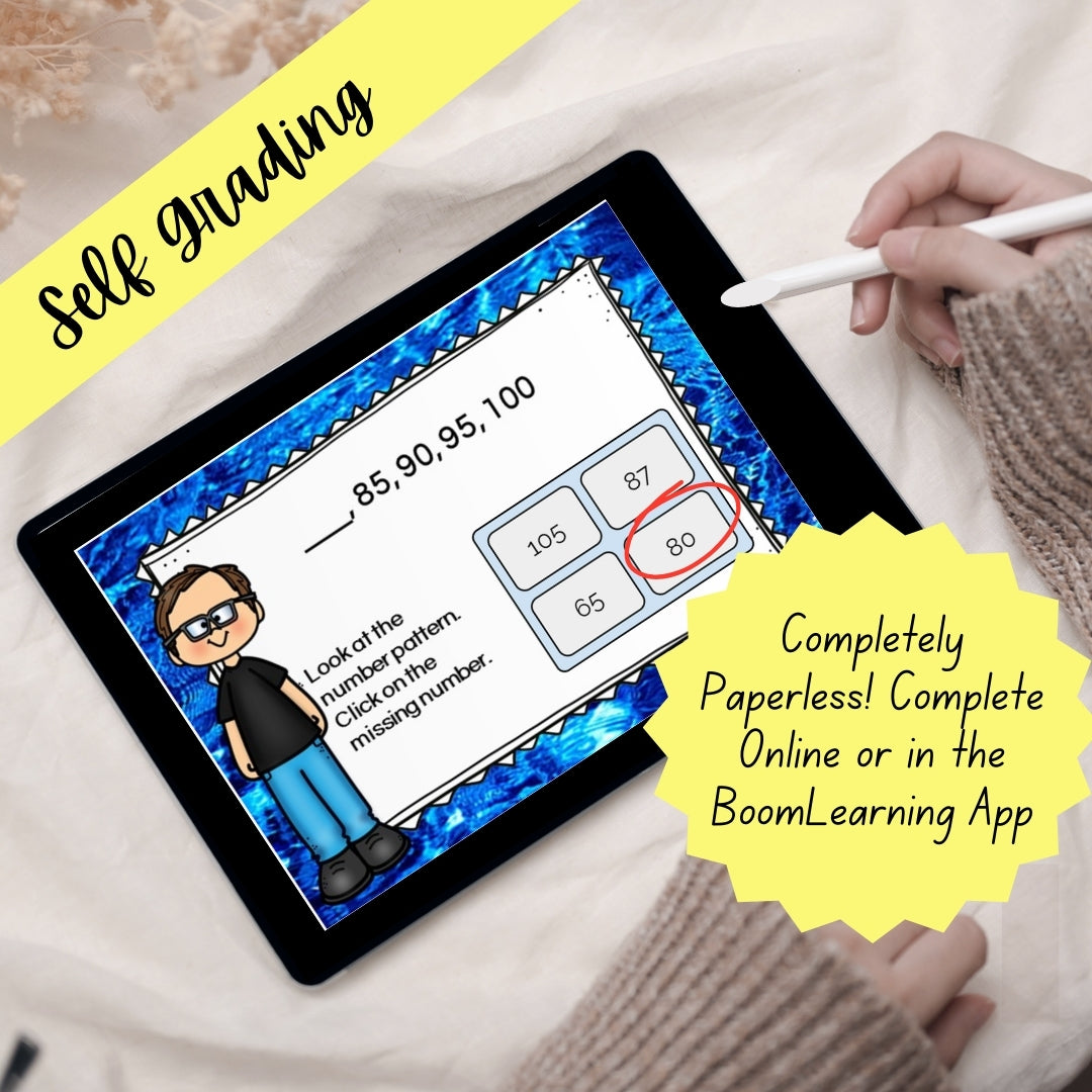 1st Grade Math | Skip Counting by 5's Lesson | Digital Boom Cards |Boom Cards | Self Grading Task Cards | Paperless Task Cards (Copy)