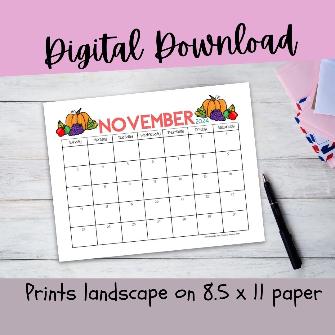 Printable November 2024 Calendar | November 2024 Calendar | Customizable Calendar Template | Editable November Calendar