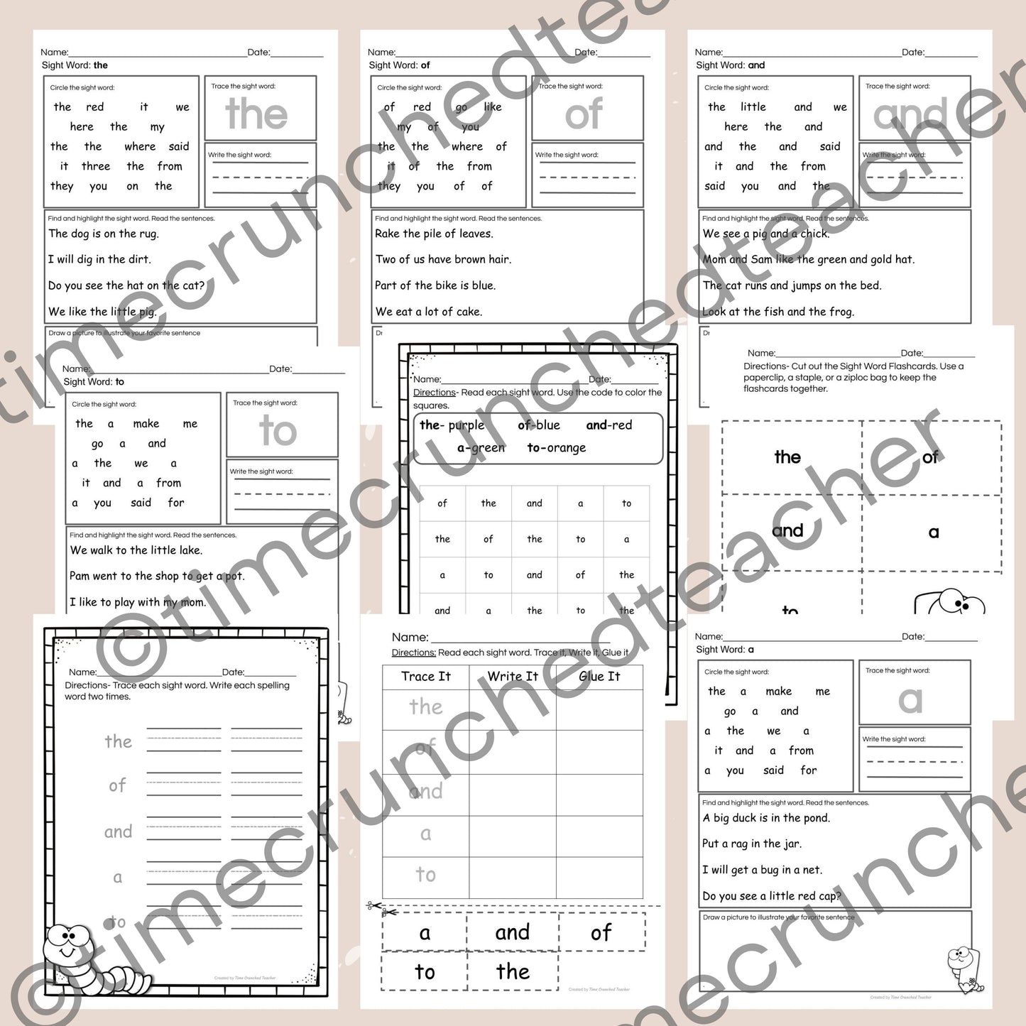 Kindergarten Sight Words | Fry's Words 1-5 | Printable Sight Word Practice