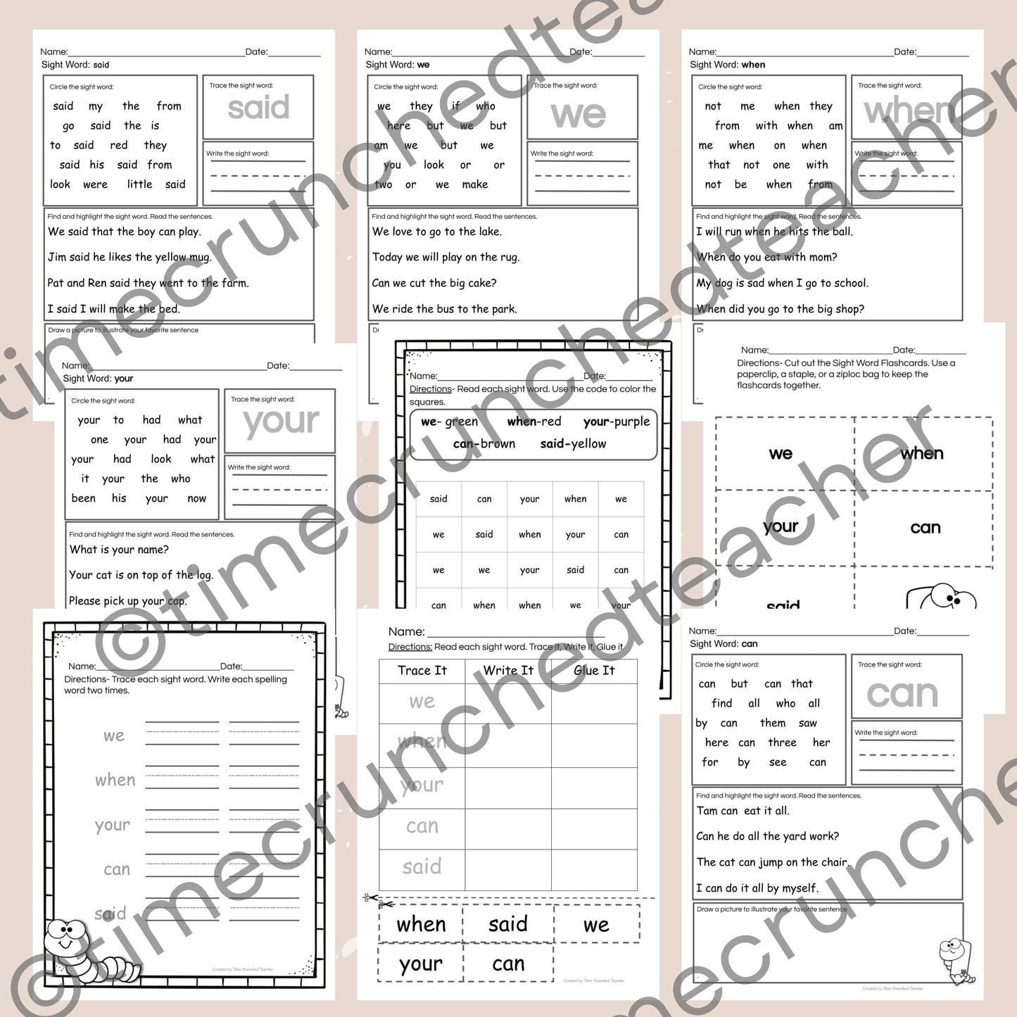 Kindergarten Sight Words | Fry's Sight Words 36-40| Printable Sight Word Practice