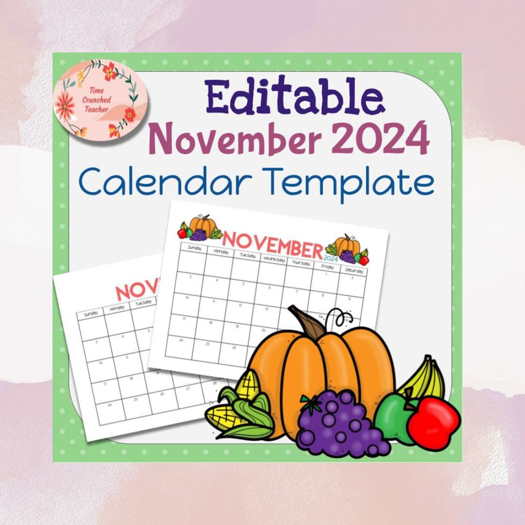 Printable November 2024 Calendar | November 2024 Calendar | Customizable Calendar Template | Editable November Calendar