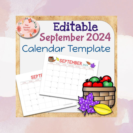 Printable September 2024 Calendar | September 2024 Calendar | Customizable Calendar Template | Editable September Calendar