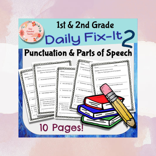 1st & 2nd Grade Punctuation & Parts of Speech DAILY FIX-IT 2: 10 PAGES! No Prep