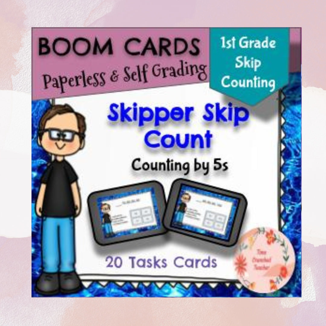 1st Grade Math | Skip Counting by 5's Lesson | Digital Boom Cards |Boom Cards | Self Grading Task Cards | Paperless Task Cards (Copy)