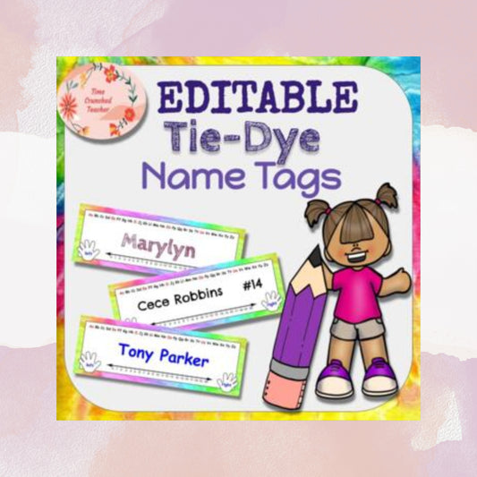 Editable Tie-Dye Name Tags! Just Type, Print, and Go | Printable Name tag