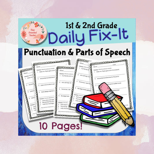 1st & 2nd Grade Punctuation & Parts of Speech DAILY FIX-IT 1: 10 PAGES! No Prep