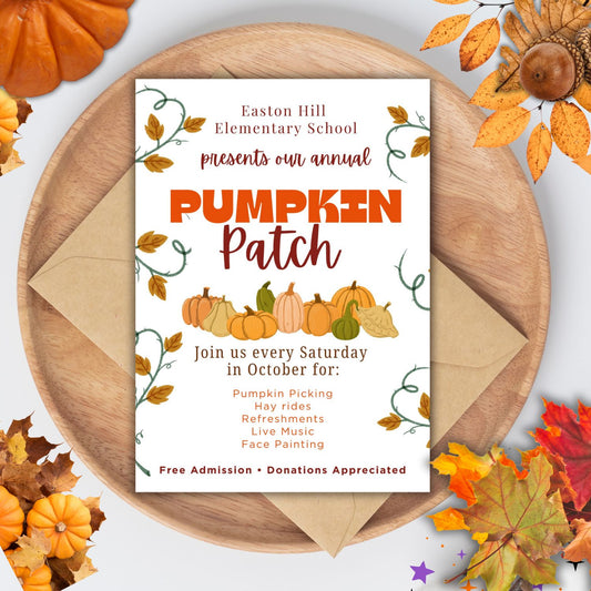Pumpkin Patch Invitation Template | Editable Canva Flyer | Fall Festival, School or Church Fundraiser Printable Poster Download