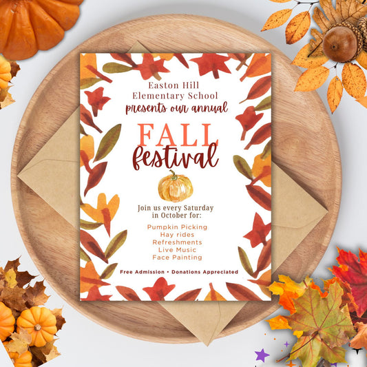 Fall Festival Invitation Template | Editable Canva Flyer | Autumn Event, School Carnival, Church or Community Fundraiser Printable