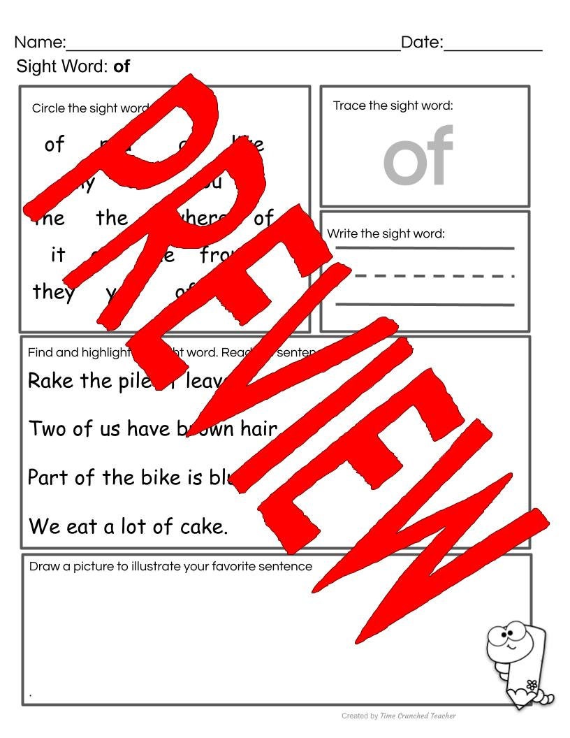 Kindergarten Sight Words | Fry's Words 1-5 | Printable Sight Word Practice