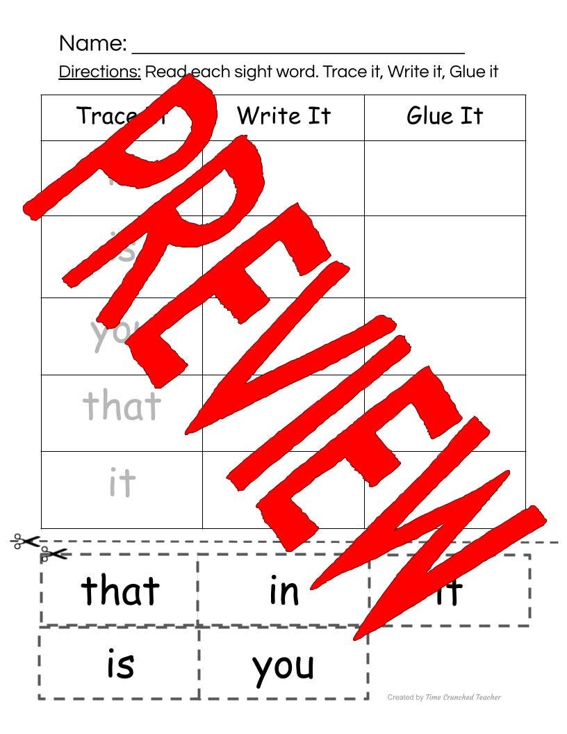 Kindergarten Sight Words | Fry's Sight Words 6-10 | Printable Sight Word Practice