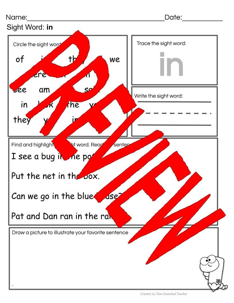 Kindergarten Sight Words | Fry's Sight Words 6-10 | Printable Sight Word Practice