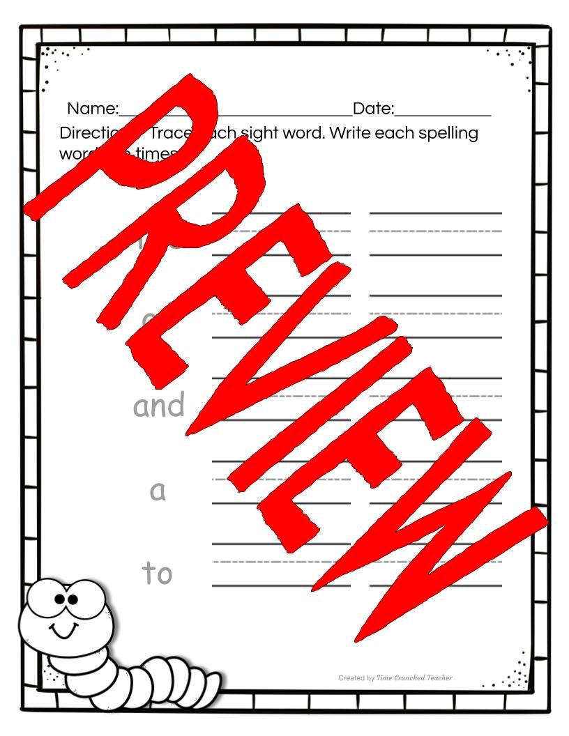 Kindergarten Sight Words | Fry's Words 1-5 | Printable Sight Word Practice
