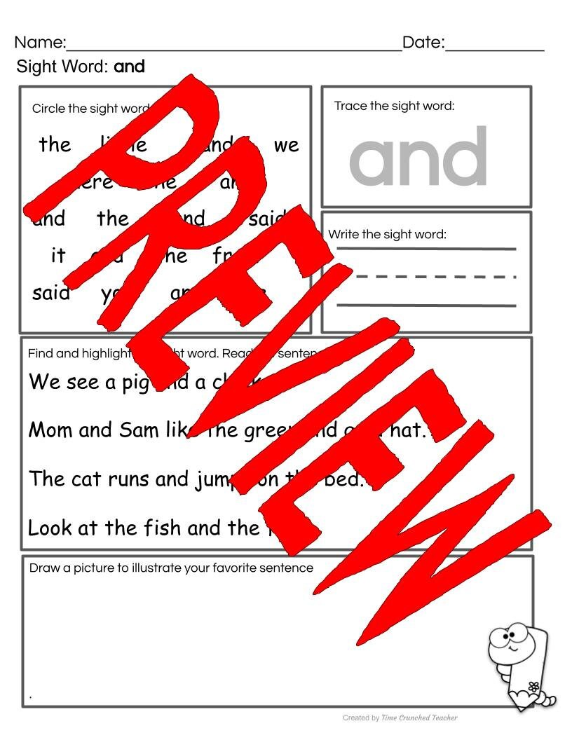 Kindergarten Sight Words | Fry's Words 1-5 | Printable Sight Word Practice