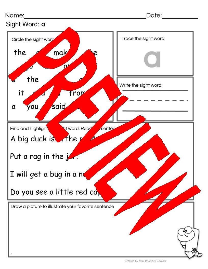 Kindergarten Sight Words | Fry's Words 1-5 | Printable Sight Word Practice