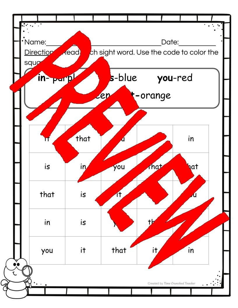 Kindergarten Sight Words | Fry's Sight Words 6-10 | Printable Sight Word Practice