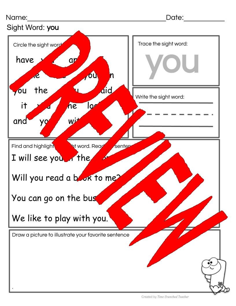 Kindergarten Sight Words | Fry's Sight Words 6-10 | Printable Sight Word Practice