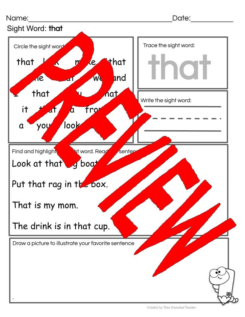 Kindergarten Sight Words | Fry's Sight Words 6-10 | Printable Sight Word Practice