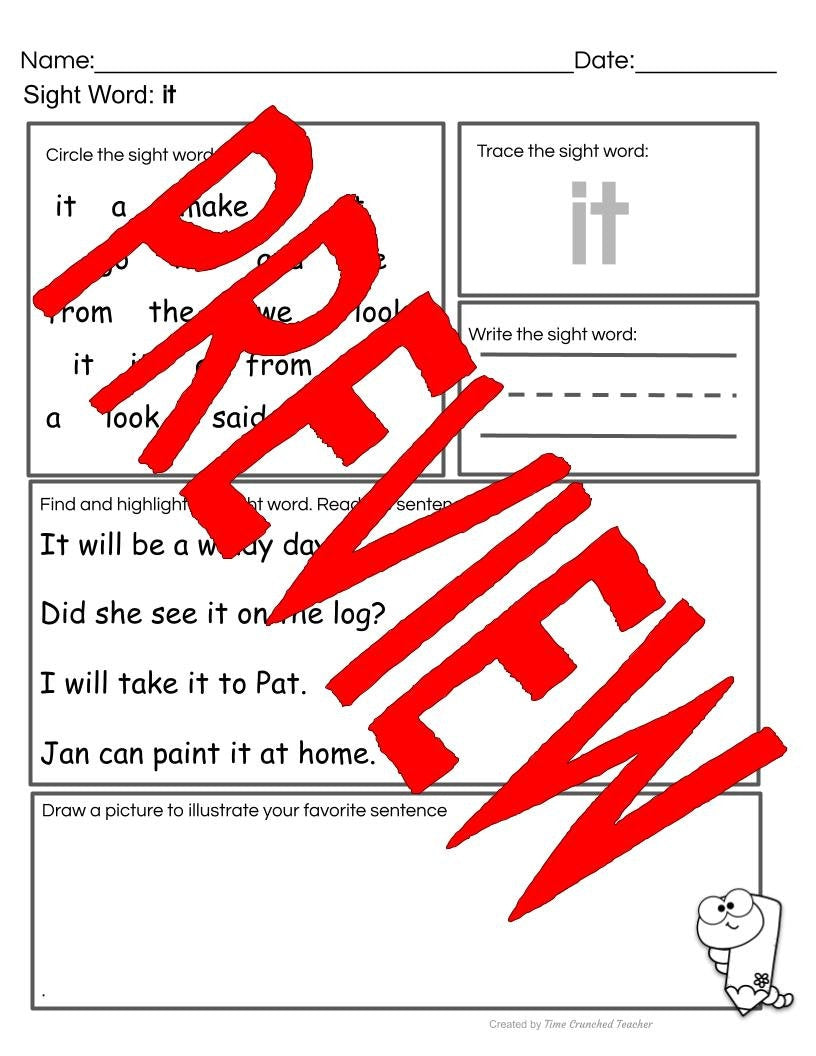 Kindergarten Sight Words | Fry's Sight Words 6-10 | Printable Sight Word Practice