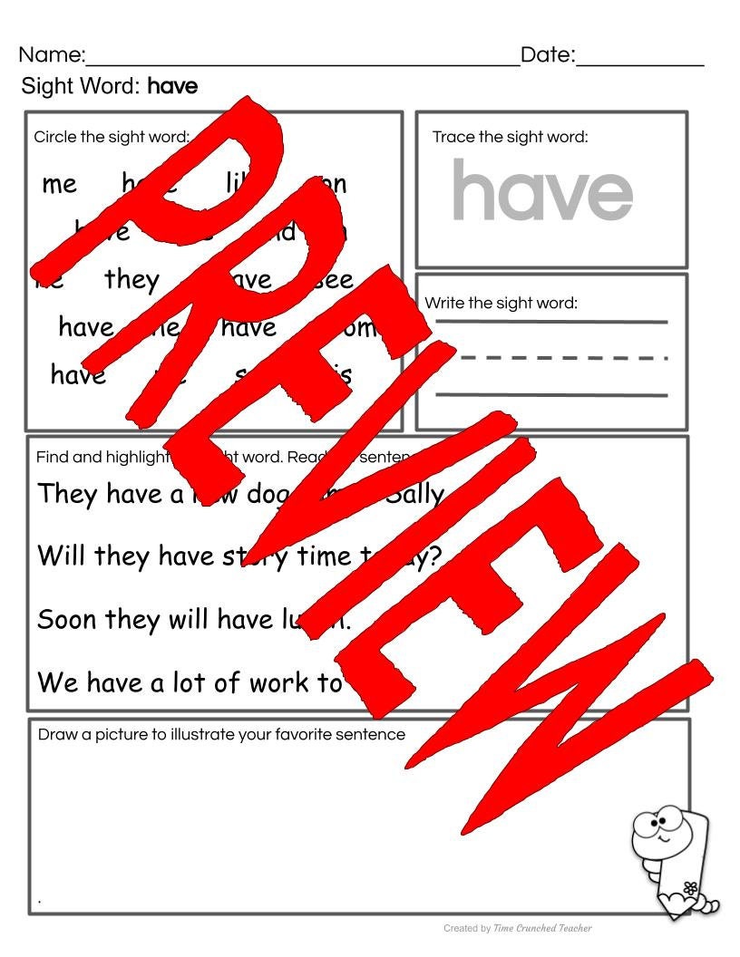 Kindergarten Sight Words | Fry's Sight Words 21- 25 | Printable Sight Word Practice