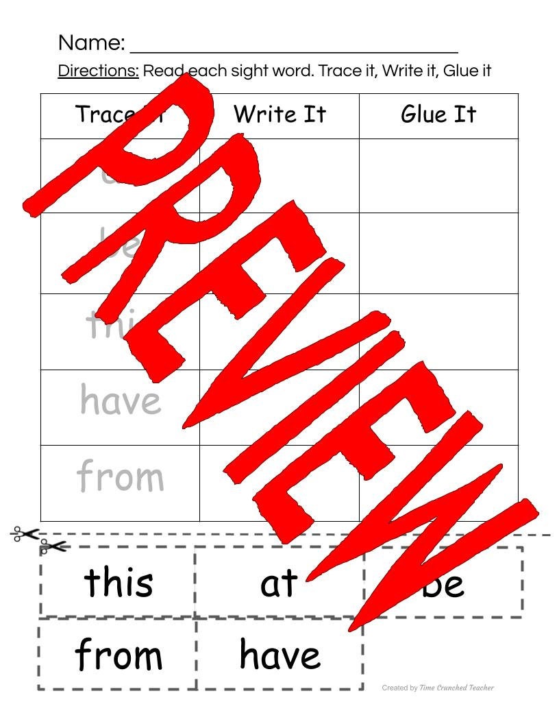 Kindergarten Sight Words | Fry's Sight Words 21- 25 | Printable Sight Word Practice